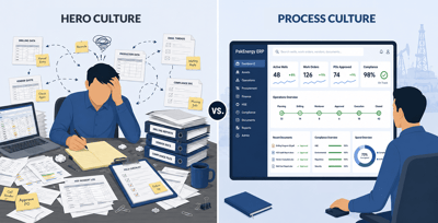 Comparison between hero culture and process culture using integrated ERP software.
