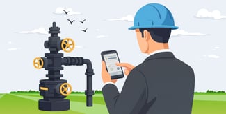 Pumper using a mobile field data capture app to log daily production volumes and downtime instantly.