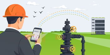 Field engineer using mobile production reporting software to capture oil and gas data in real-time.