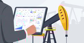 Oilfield supervisor using oilfield production reporting software on a tablet to track well performance in real-time.