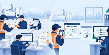 Comparison of manual paper ticket processing and AI-powered digital ticket capture.