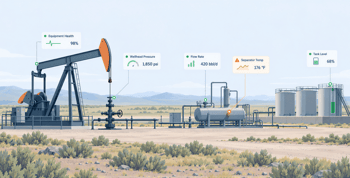 Remote wellsite SCADA monitoring with real-time pressure, flow, tank level, equipment health data, and production alert.
