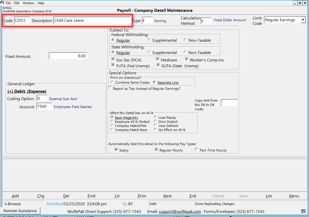 Child Care Leave Detail Code in Payroll