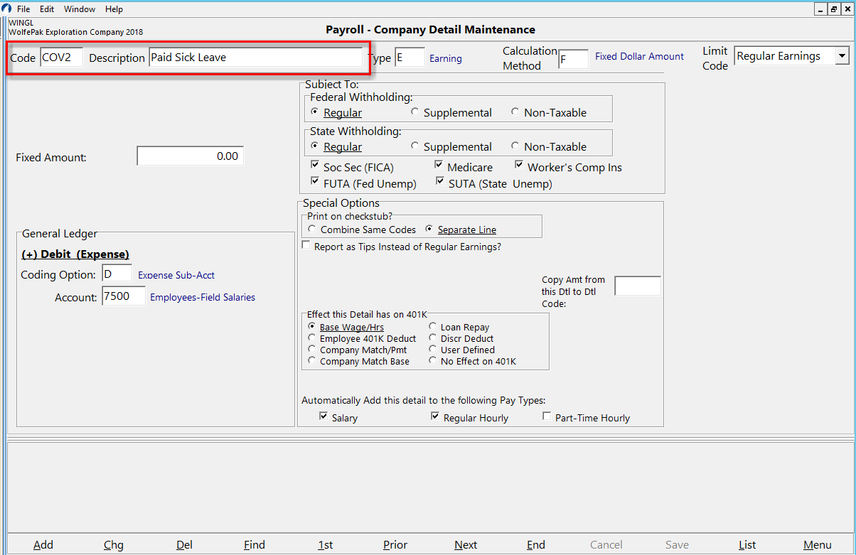 Paid Sick Leave Detail Code in Payroll