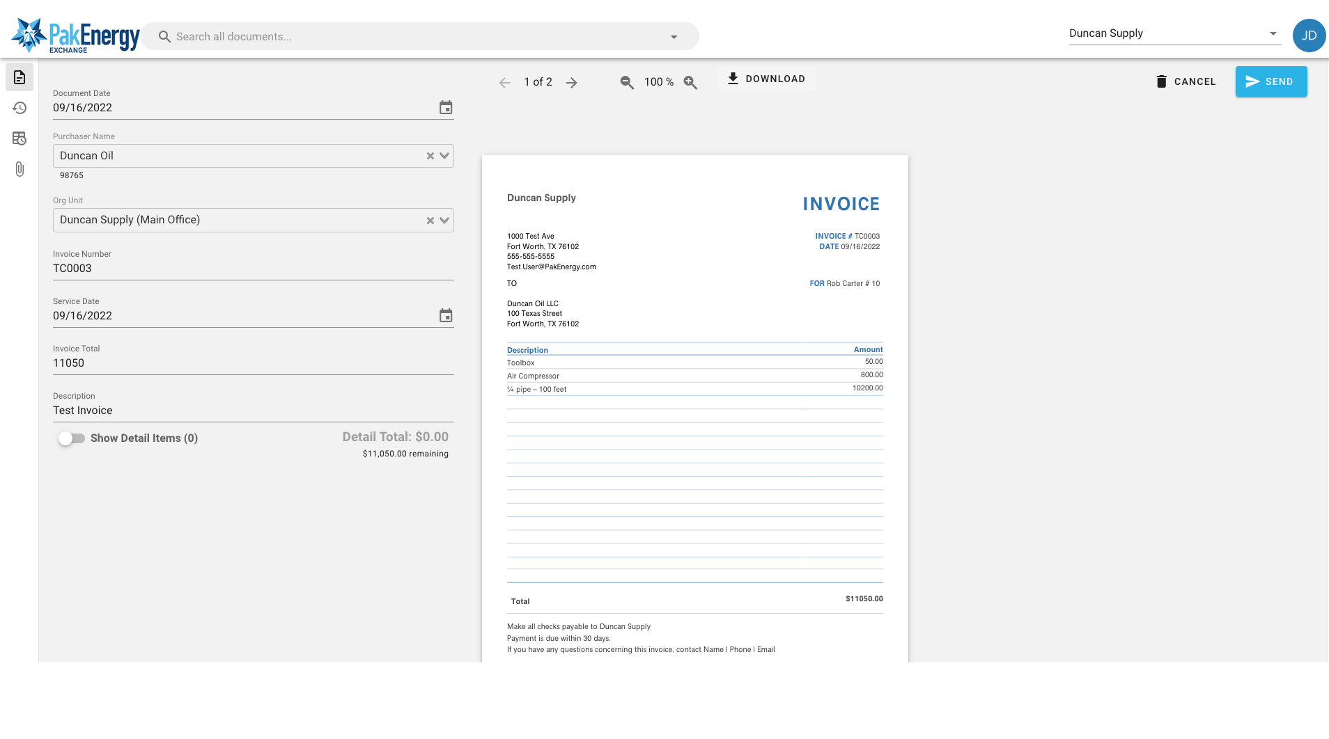 PE Exchange 5 - Vendor Portal - Invoice screen