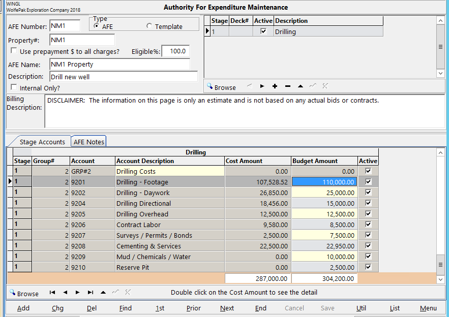 AFE and AFE Reporting Set-up | WolfePak Software User Tips